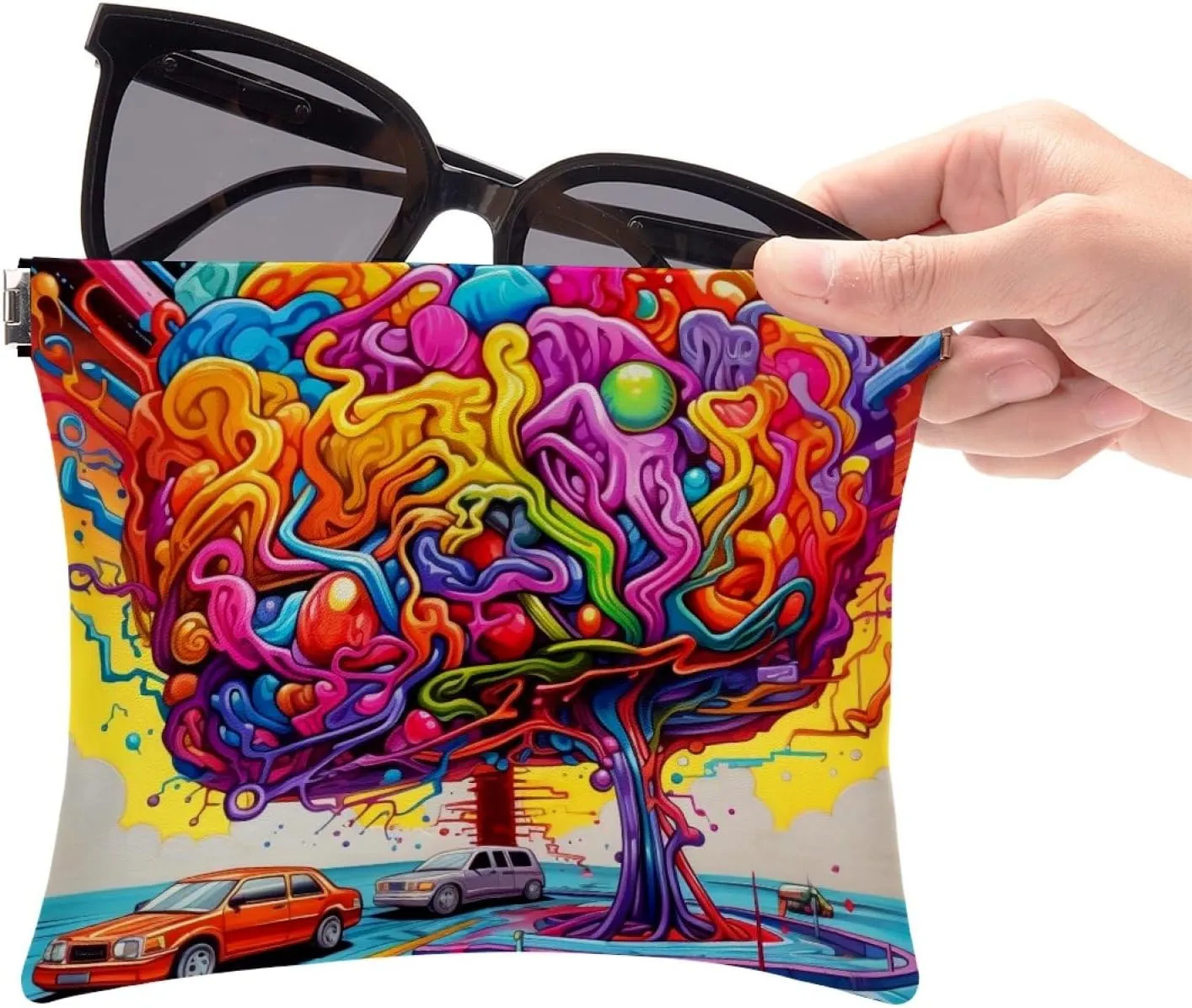 2 PCS Funny Cosmetic Shrapnel Bag Cute Makeup Toiletry Bags Change Vegan Leather Flat Large Box Trendy Teen Case Simple Tote Everyday Summer Birthday Mind Bus