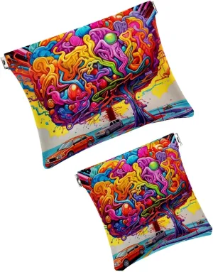 2 PCS Funny Cosmetic Shrapnel Bag Cute Makeup Toiletry Bags Change Vegan Leather Flat Large Box Trendy Teen Case Simple Tote Everyday Summer Birthday Mind Bus