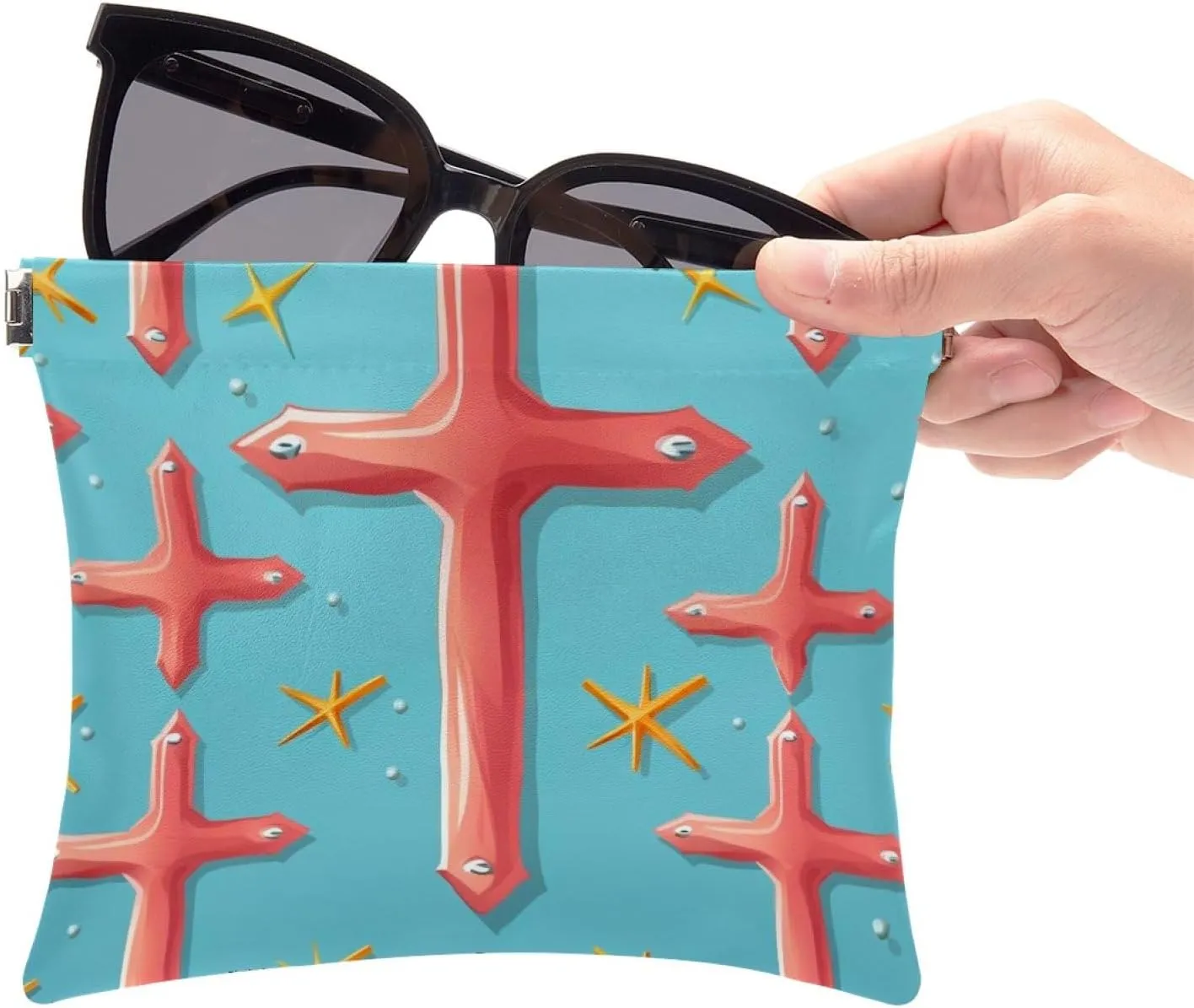 2 PCS Funny Cosmetic Shrapnel Bag Portable Makeup Toiletry Bags Squeeze Purse Wallet Vegan Leather Flat Little Organizer Unique Kids Kit Glam Tote Everyday Valentines Bathroom Easter Cross