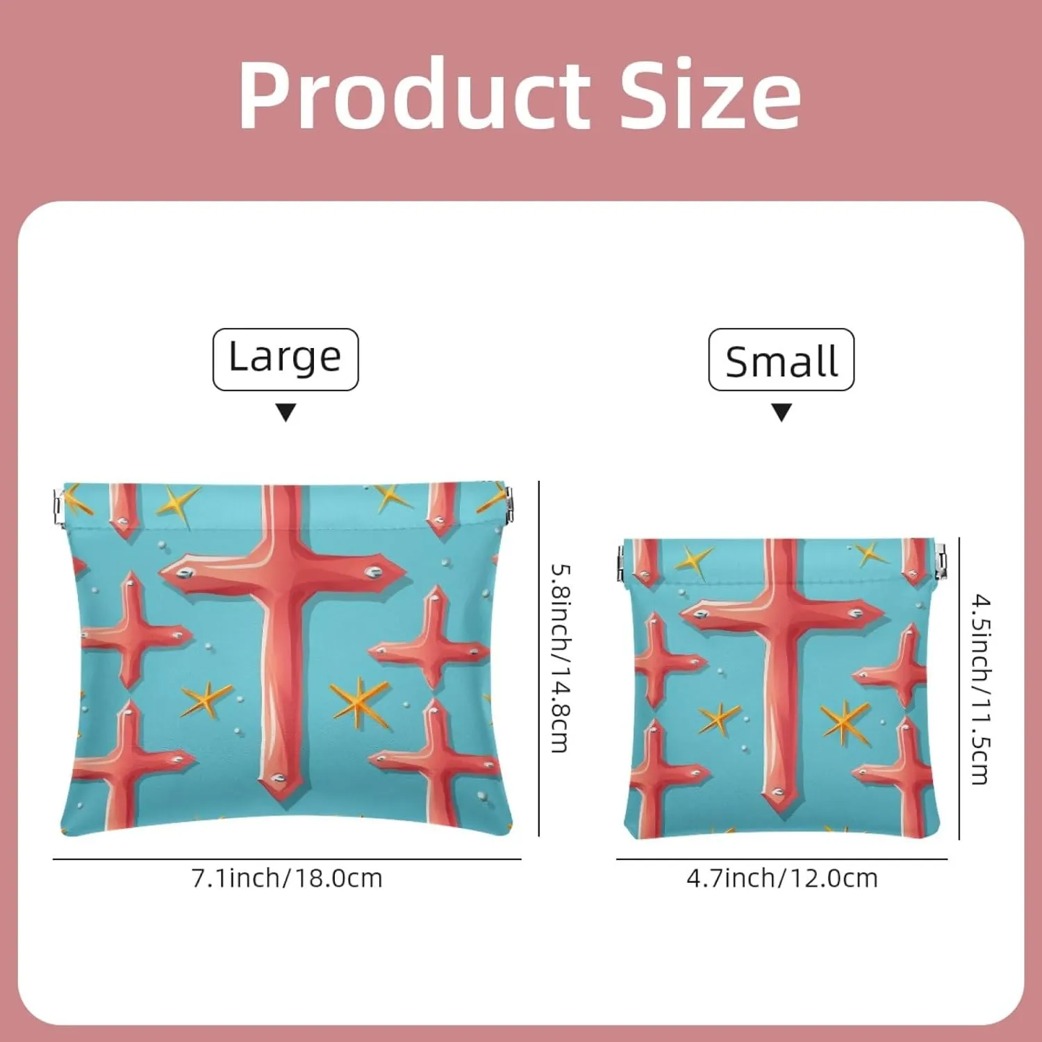2 PCS Funny Cosmetic Shrapnel Bag Portable Makeup Toiletry Bags Squeeze Purse Wallet Vegan Leather Flat Little Organizer Unique Kids Kit Glam Tote Everyday Valentines Bathroom Easter Cross
