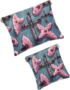 2 PCS Funny Cosmetic Shrapnel Bag Sturdy Makeup Toiletry Bags Change Vegan Leather Compact Mini Storage Trendy Kids Pencil Personal Travel Light Cosmetology Gym Easter Cross