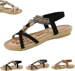 2024 New Women's Elegant Rhinestone Butterfly Flat Sandals, Citadel Sandals, Bohemian Fashion Non-Slip Orthopedic Sandals