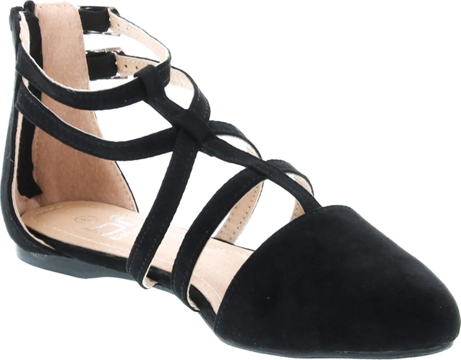 Abela-1 Women's Double Ankle Strap T-Strap Ballerina Flats Half Size Big