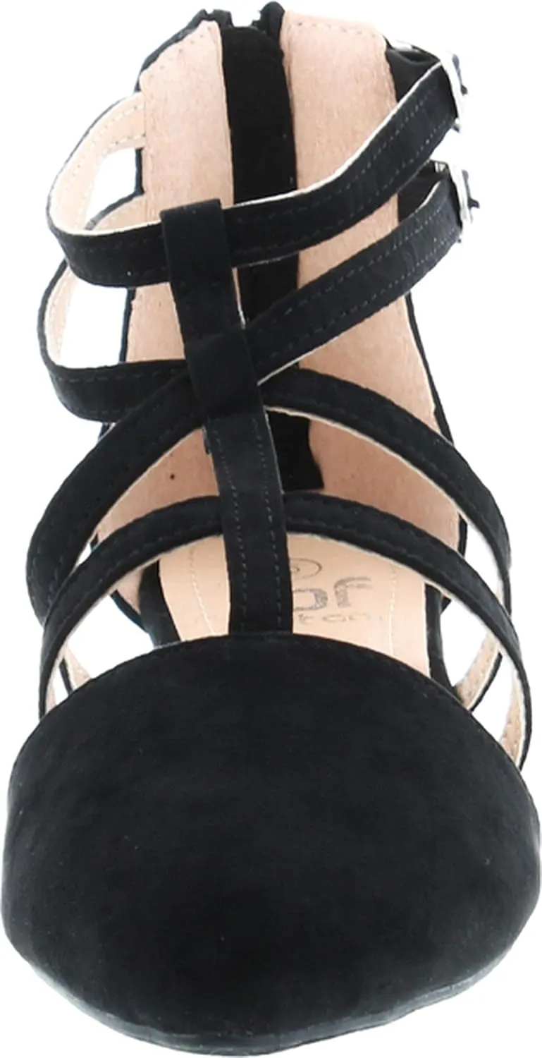 Abela-1 Women's Double Ankle Strap T-Strap Ballerina Flats Half Size Big