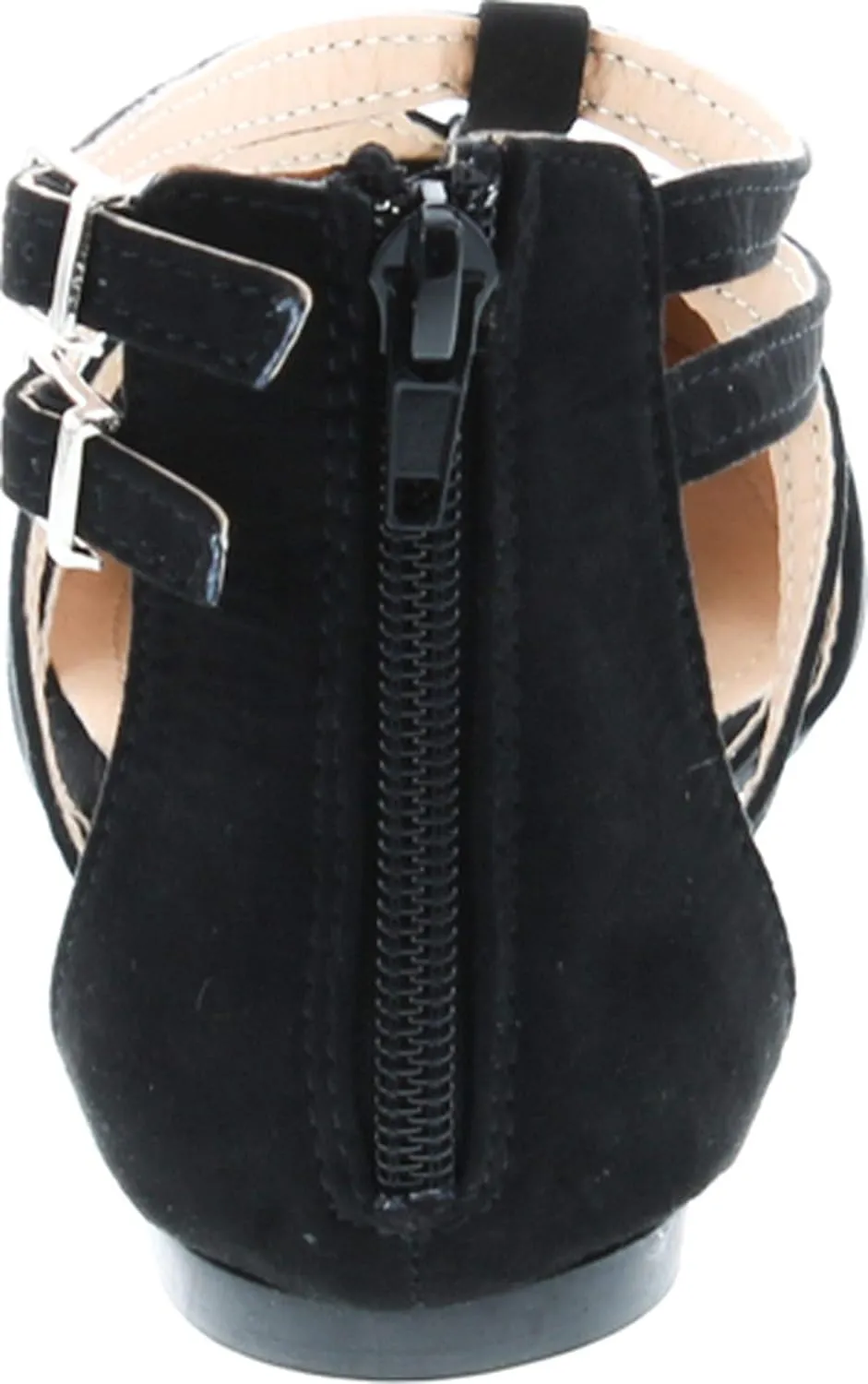 Abela-1 Women's Double Ankle Strap T-Strap Ballerina Flats Half Size Big