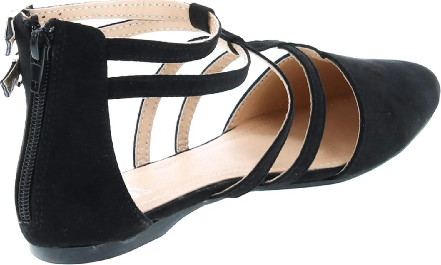 Abela-1 Women's Double Ankle Strap T-Strap Ballerina Flats Half Size Big