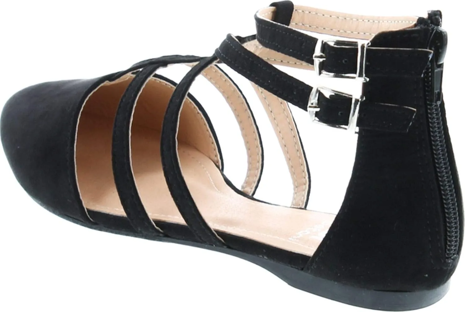 Abela-1 Women's Double Ankle Strap T-Strap Ballerina Flats Half Size Big