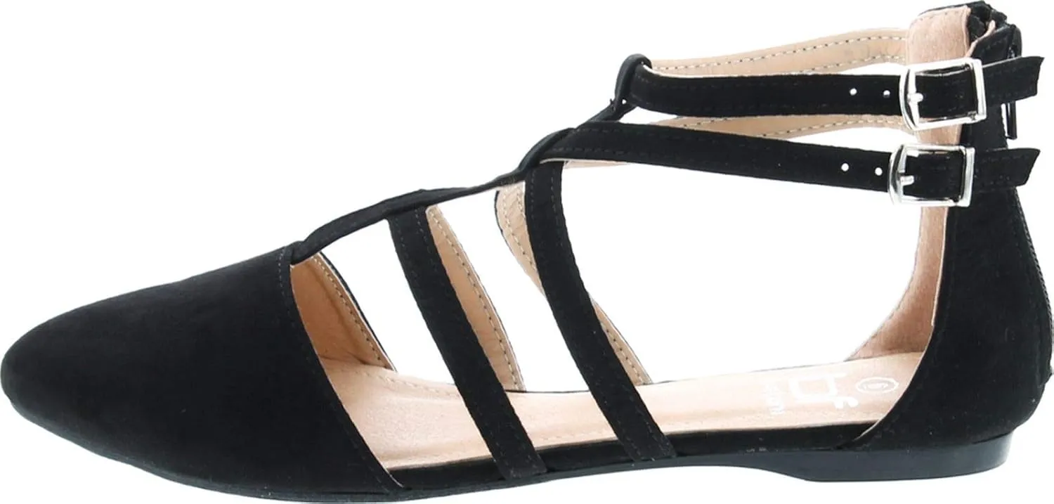 Abela-1 Women's Double Ankle Strap T-Strap Ballerina Flats Half Size Big