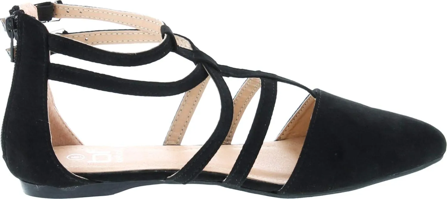 Abela-1 Women's Double Ankle Strap T-Strap Ballerina Flats Half Size Big