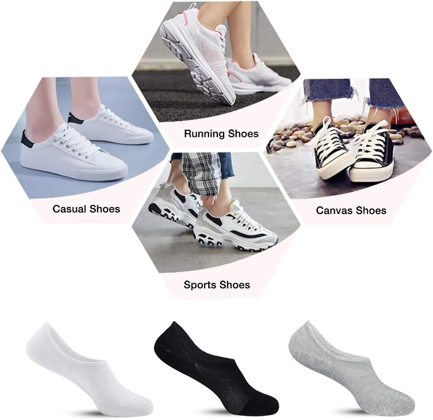 AKOENY No Show Socks Womens 6 Pairs Low Cut Invisible Ankle for Flats Sneakers Liner Loafer