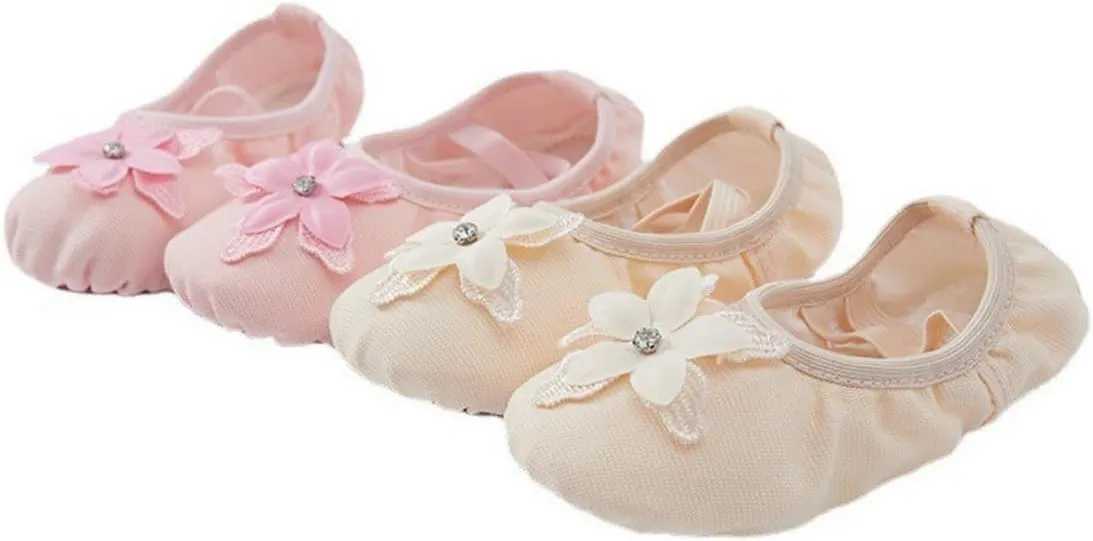 Anneken Ballet Shoes for Girls Toddler No Tie Canvas Dance Flats Practice Slippers Split Soft Leather Flat Shoes (Toddler/Little/Big Kid)