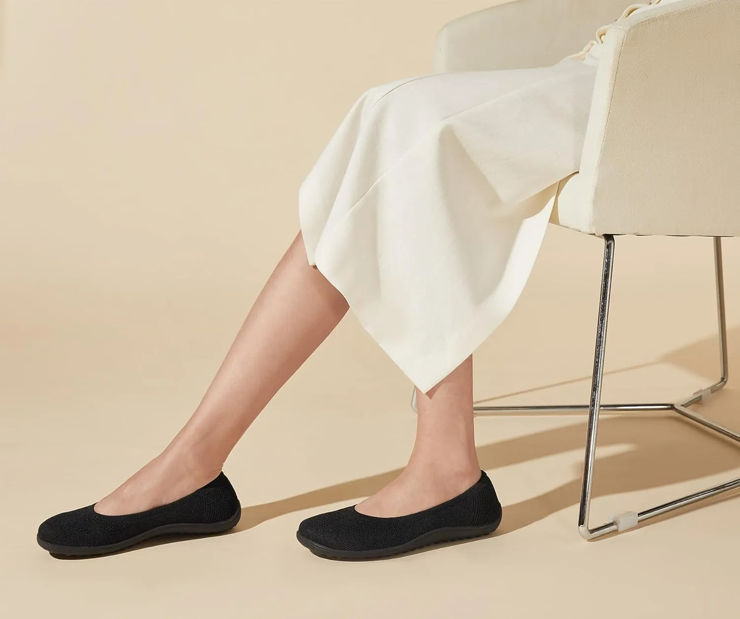 Arromic Wide Toe Box Ballet Flats Shoes for Women Slip on Knit Dressy Shoes Washable Soft Ballerina Lightweight Ladies Walking Flat
