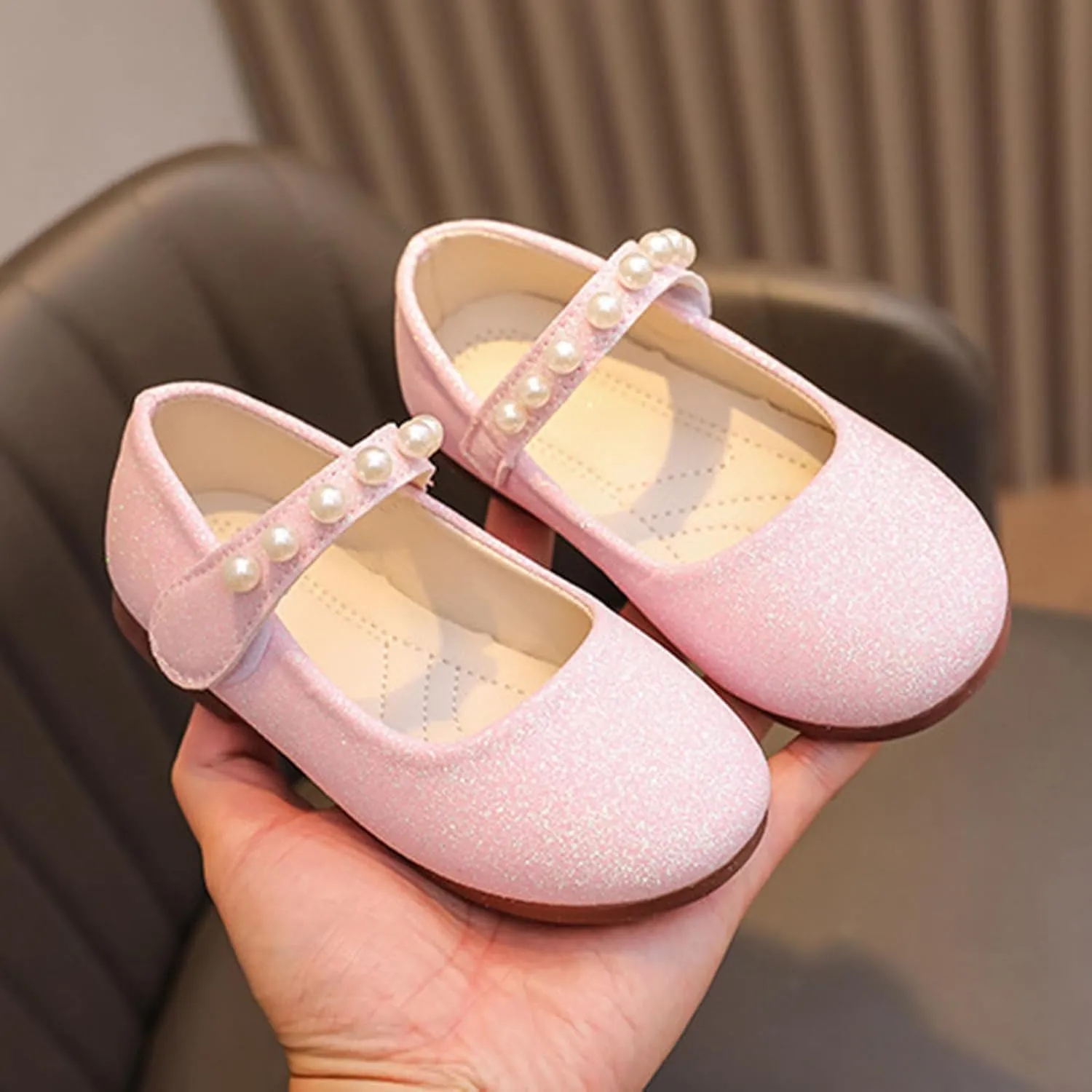 Baby Girl Shoes Non Slip Soft Sole PU Leather Dress Up Shoes Sparkly Princess Mary Jane Shoes Classic Formal Shoes