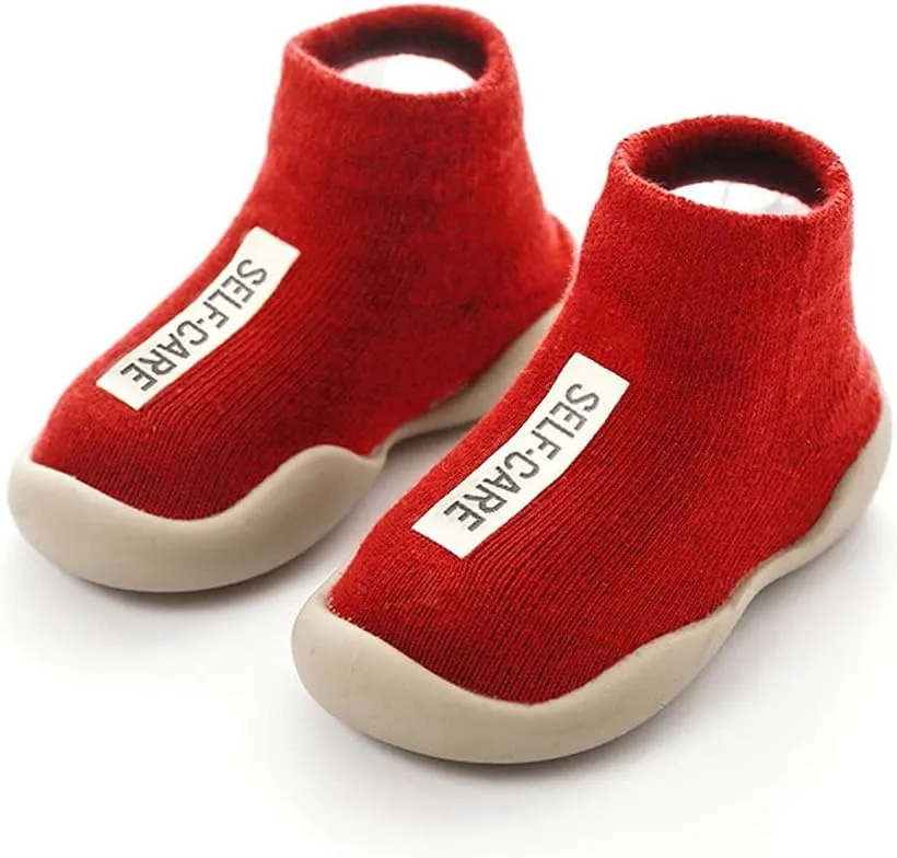 Baby Sock Shoes,1-5 Years Kids Toddler Boys Girls Solid Sock Shoes Letter Anti-Slip Knitted Warm First Walkers Shoes