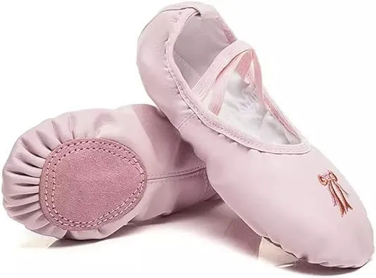 Ballet Dance Shoes for Girls Split Sole Embroidered Bow Design Toddler Little Girls
