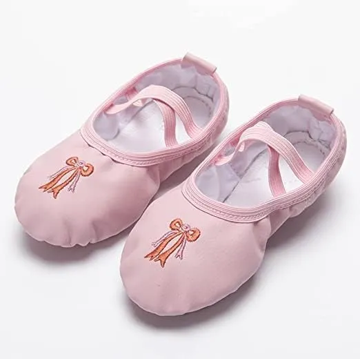 Ballet Dance Shoes for Girls Split Sole Embroidered Bow Design Toddler Little Girls