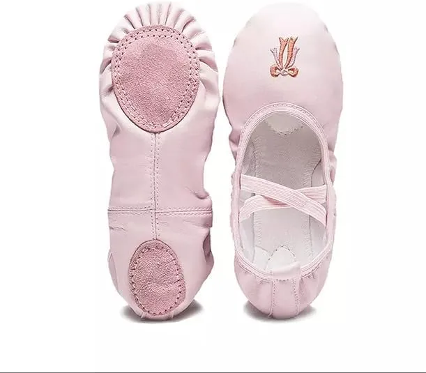 Ballet Dance Shoes for Girls Split Sole Embroidered Bow Design Toddler Little Girls
