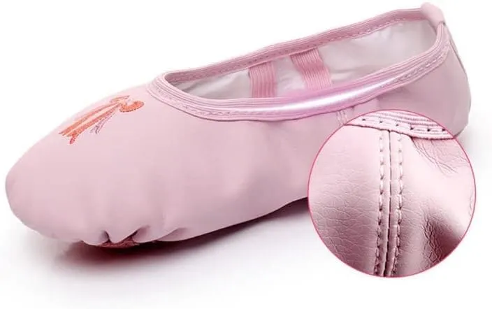 Ballet Dance Shoes for Girls Split Sole Embroidered Bow Design Toddler Little Girls