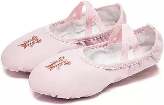 Ballet Dance Shoes for Girls Split Sole Embroidered Bow Design Toddler Little Girls