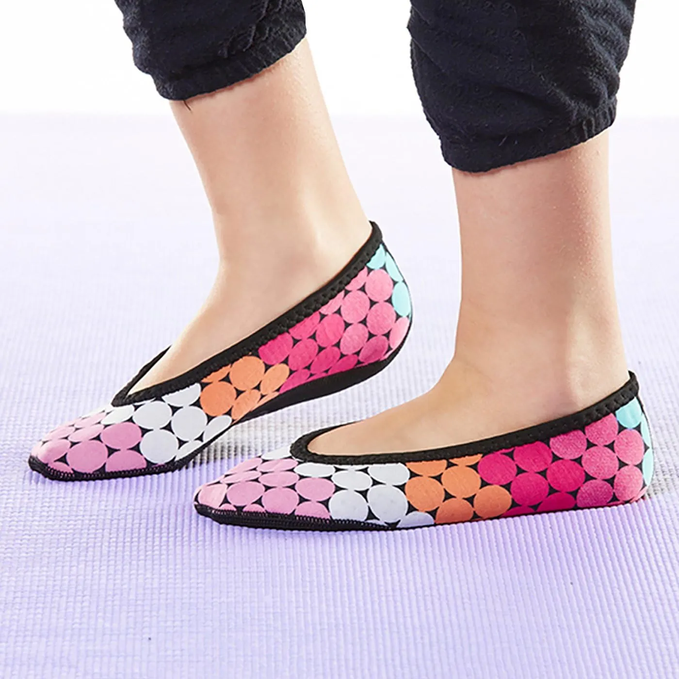 Ballet Flats Women's Slippers, Travel Slippers, Yoga Socks, Indoor Shoes, Rainbow Dandie Dot, Medium