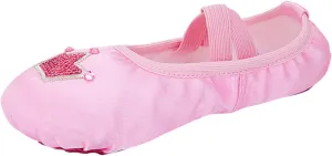 Ballet Shoes for Girls Satin Dance Practice Slippers Split Soft Leather Flat Sole Crown Yoga Gymnastics Shoes