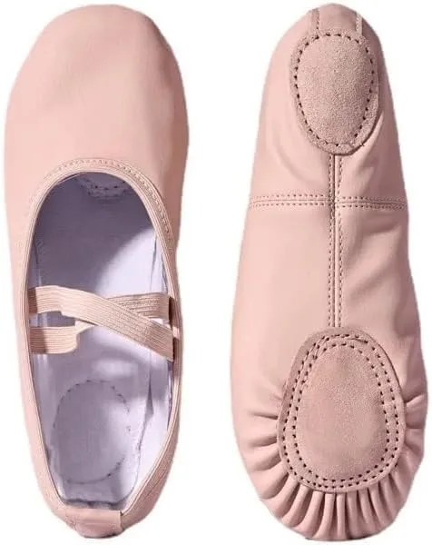 Ballet Shoes Women Ballet Slippers for Woman Danseuse PU Leather Professional Dancers for Girls Kids Soft Sole Children Toddler Dance Shoes Dance Shoes(Free Lace Split Sole,24)