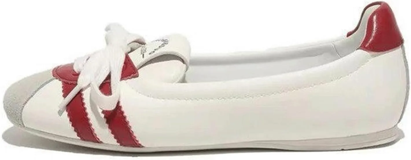Ballet Sneakers for Woman Leather Trendy Lace Up Ballerina Flats Round Toe Fancy Walking Office Ballet Shoes 2025 Spring Summer Casual Daily Comfortable Footwear