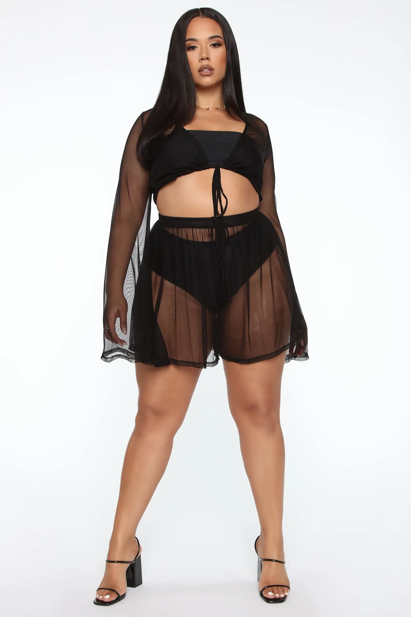 Beach Calling 2 Piece Mesh Cover Up Set - Black