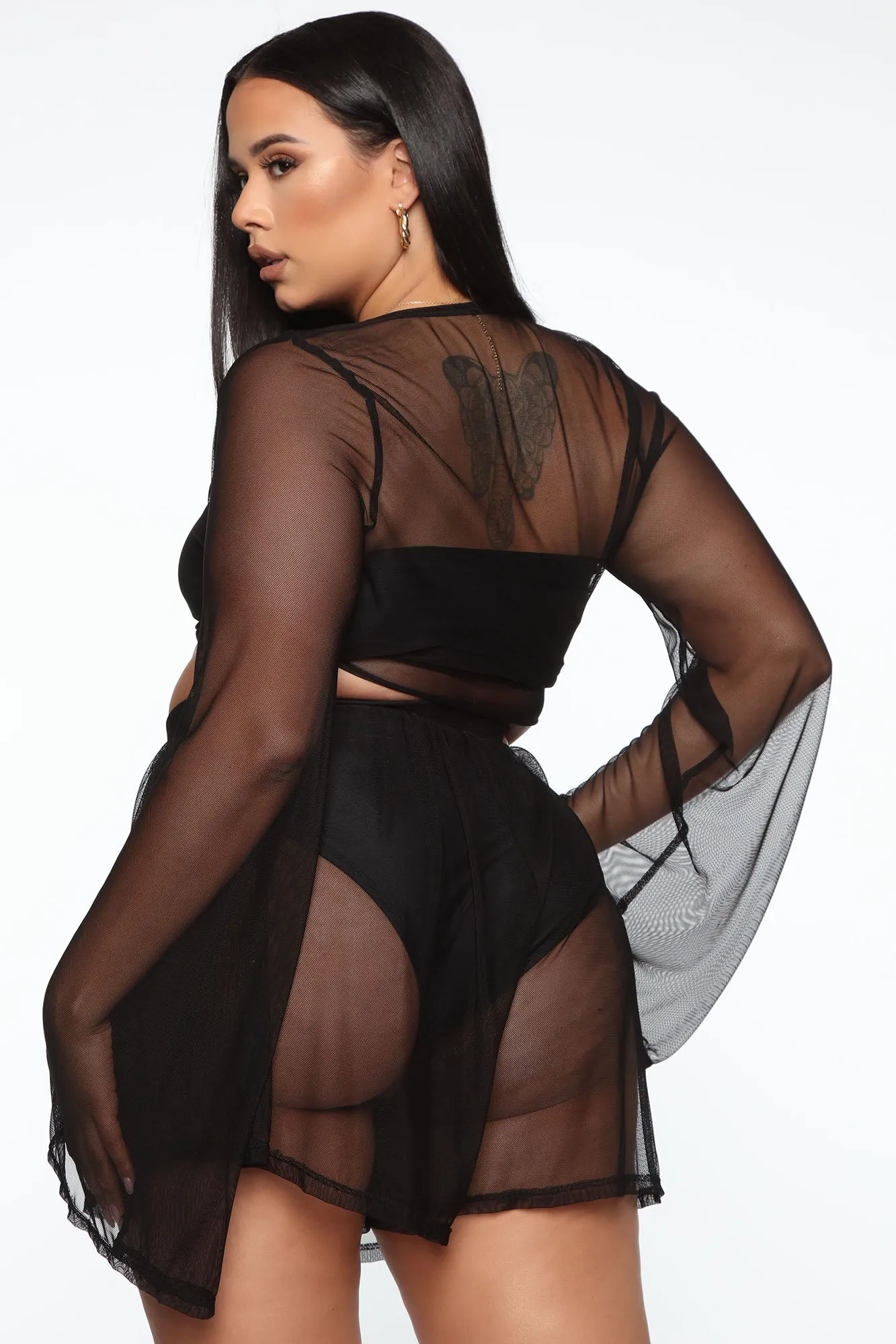 Beach Calling 2 Piece Mesh Cover Up Set - Black
