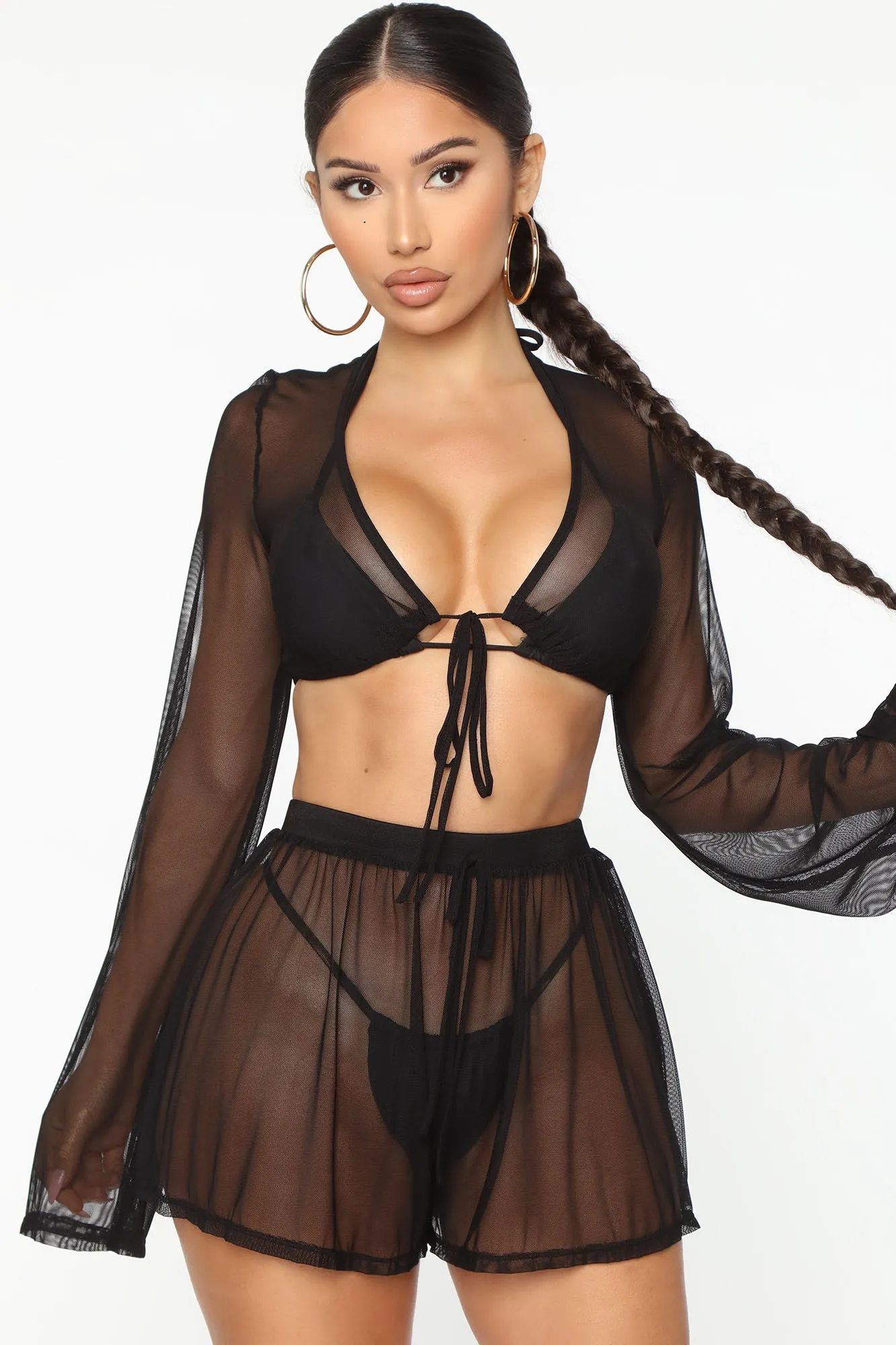 Beach Calling 2 Piece Mesh Cover Up Set - Black
