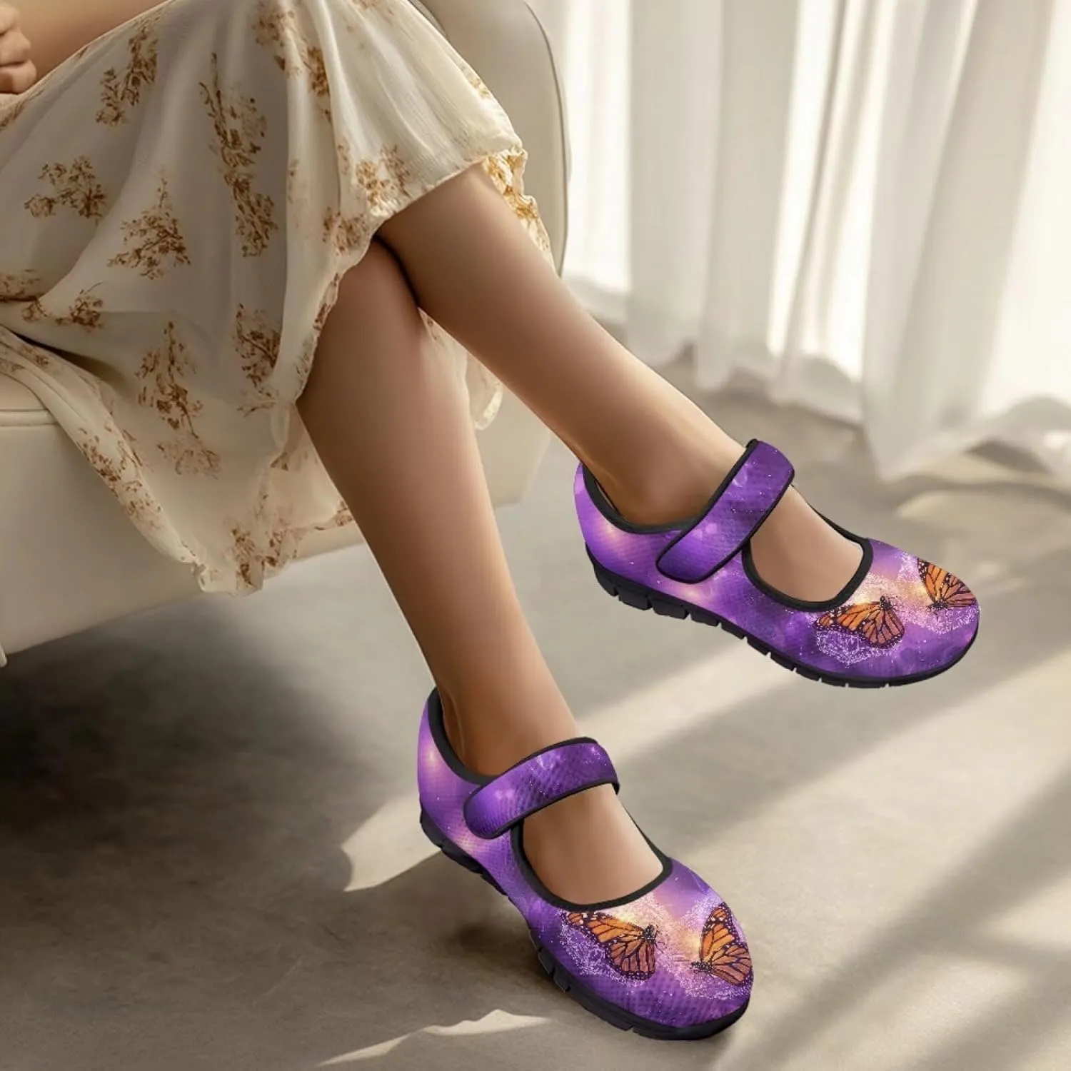 Binienty Women's Ankle Strap Mary Janes Round Toe Mesh Ballet Flats Memory Foam Walking Sneakers