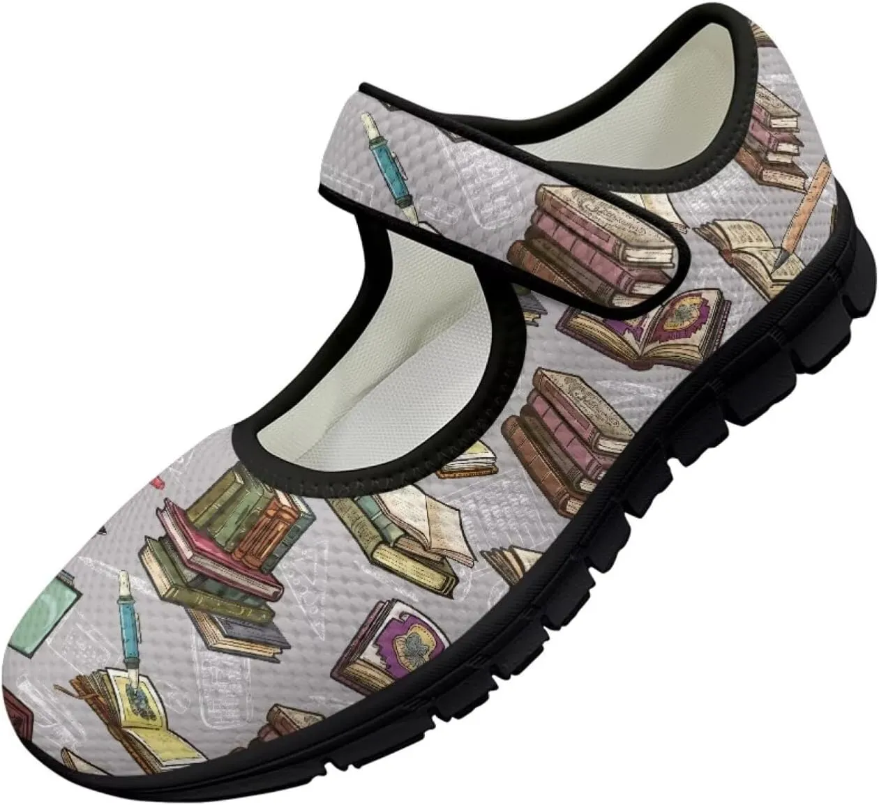 Binienty Womens Mary Jane Shoes Slip On Loafers with Adjust Hook and Loop Breathable Mesh Walking Sneakers