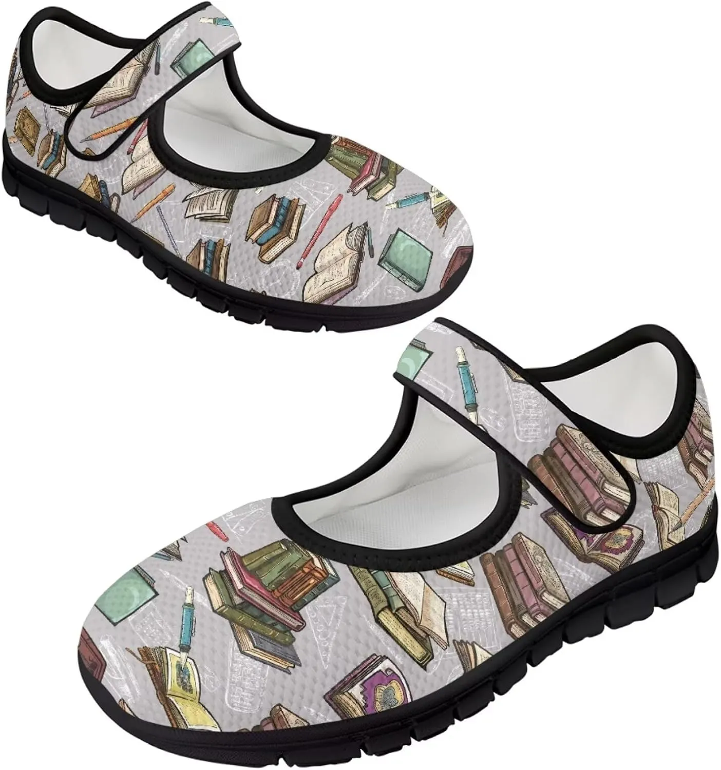 Binienty Womens Mary Jane Shoes Slip On Loafers with Adjust Hook and Loop Breathable Mesh Walking Sneakers