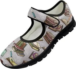 Binienty Womens Mary Jane Shoes Slip On Loafers with Adjust Hook and Loop Breathable Mesh Walking Sneakers
