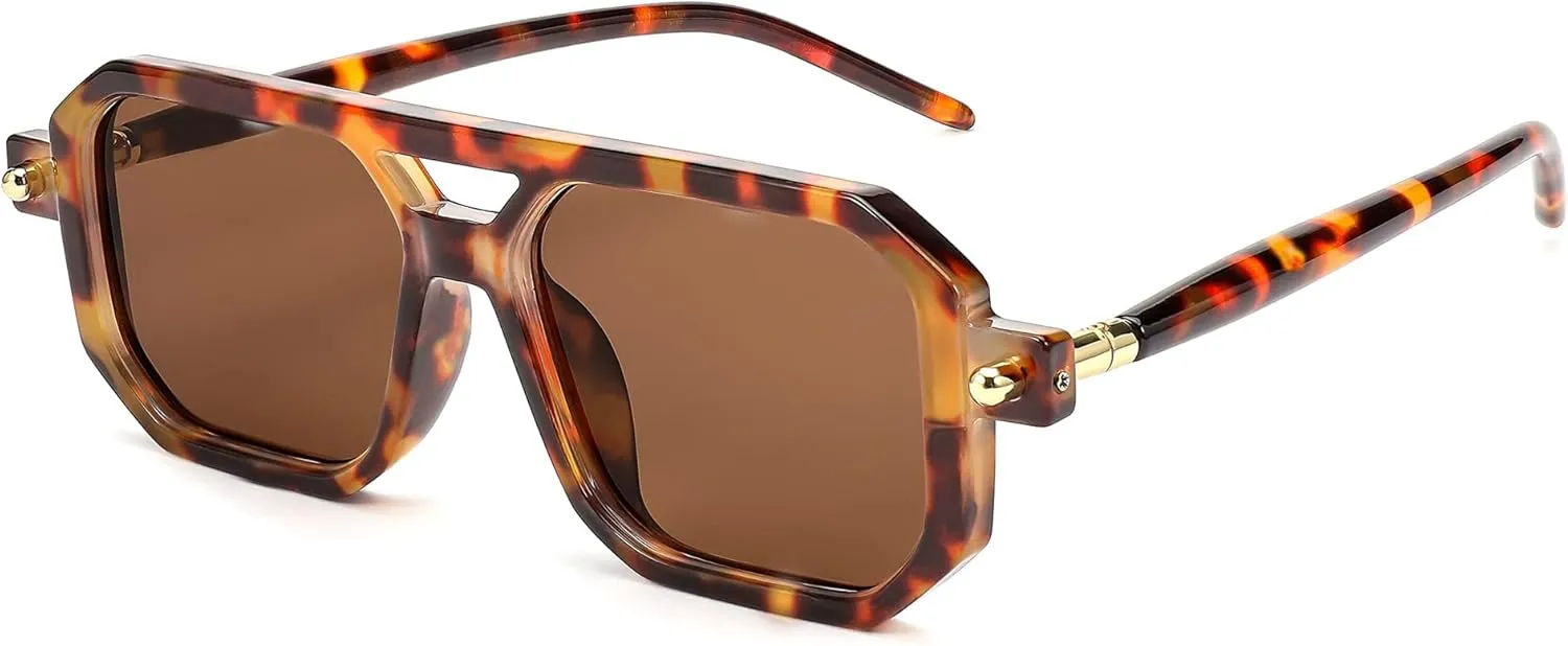 BUTABY Retro Square 70s Flat Aviator Sunglasses Women Men Vintage Trendy Plastic Frame Sun Glasses UV400 Protection