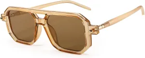 BUTABY Retro Square 70s Flat Aviator Sunglasses Women Men Vintage Trendy Plastic Frame Sun Glasses UV400 Protection