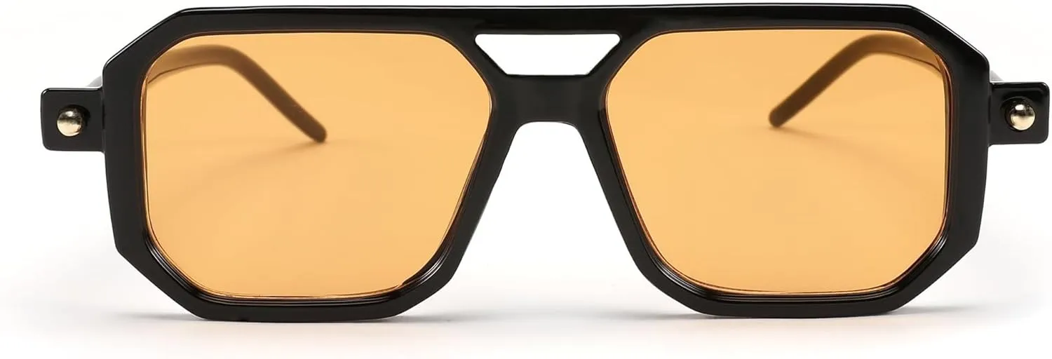 BUTABY Retro Square 70s Flat Aviator Sunglasses Women Men Vintage Trendy Plastic Frame Sun Glasses UV400 Protection