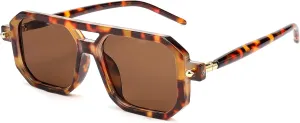 BUTABY Retro Square 70s Flat Aviator Sunglasses Women Men Vintage Trendy Plastic Frame Sun Glasses UV400 Protection