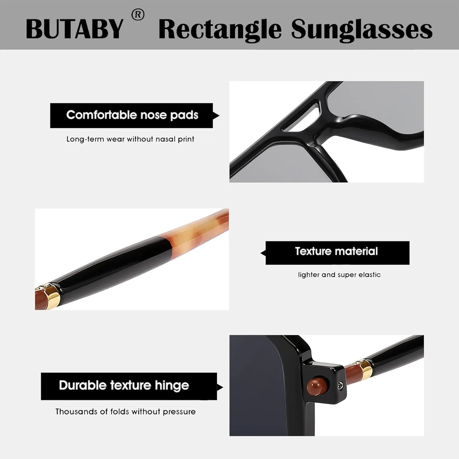 BUTABY Retro Square 70s Flat Aviator Sunglasses Women Men Vintage Trendy Plastic Frame Sun Glasses UV400 Protection