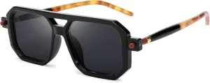 BUTABY Retro Square 70s Flat Aviator Sunglasses Women Men Vintage Trendy Plastic Frame Sun Glasses UV400 Protection