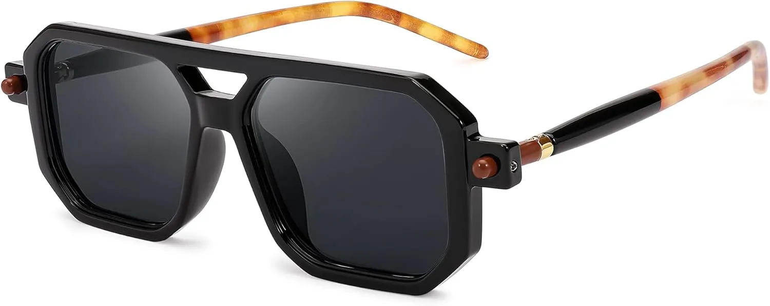 BUTABY Retro Square 70s Flat Aviator Sunglasses Women Men Vintage Trendy Plastic Frame Sun Glasses UV400 Protection