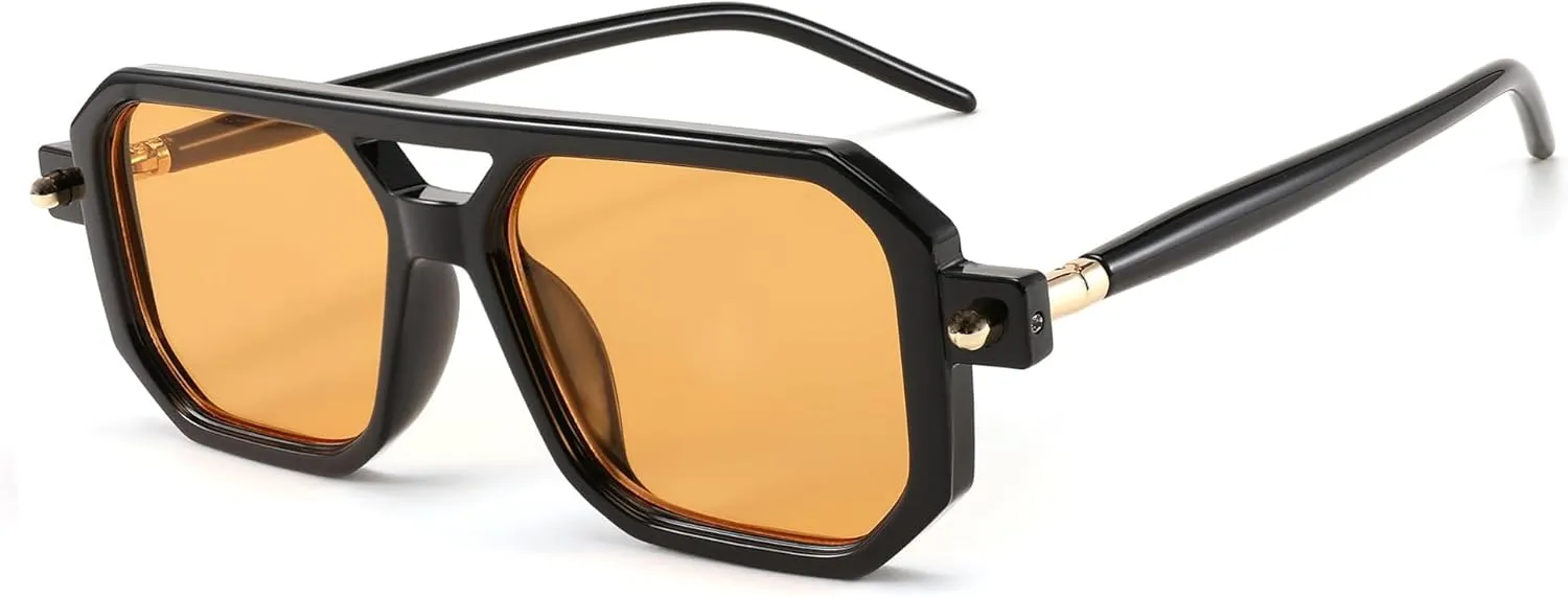 BUTABY Retro Square 70s Flat Aviator Sunglasses Women Men Vintage Trendy Plastic Frame Sun Glasses UV400 Protection