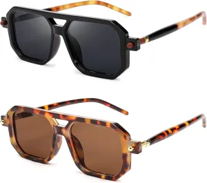 BUTABY Retro Square 70s Flat Aviator Sunglasses Women Men Vintage Trendy Plastic Frame Sun Glasses UV400 Protection