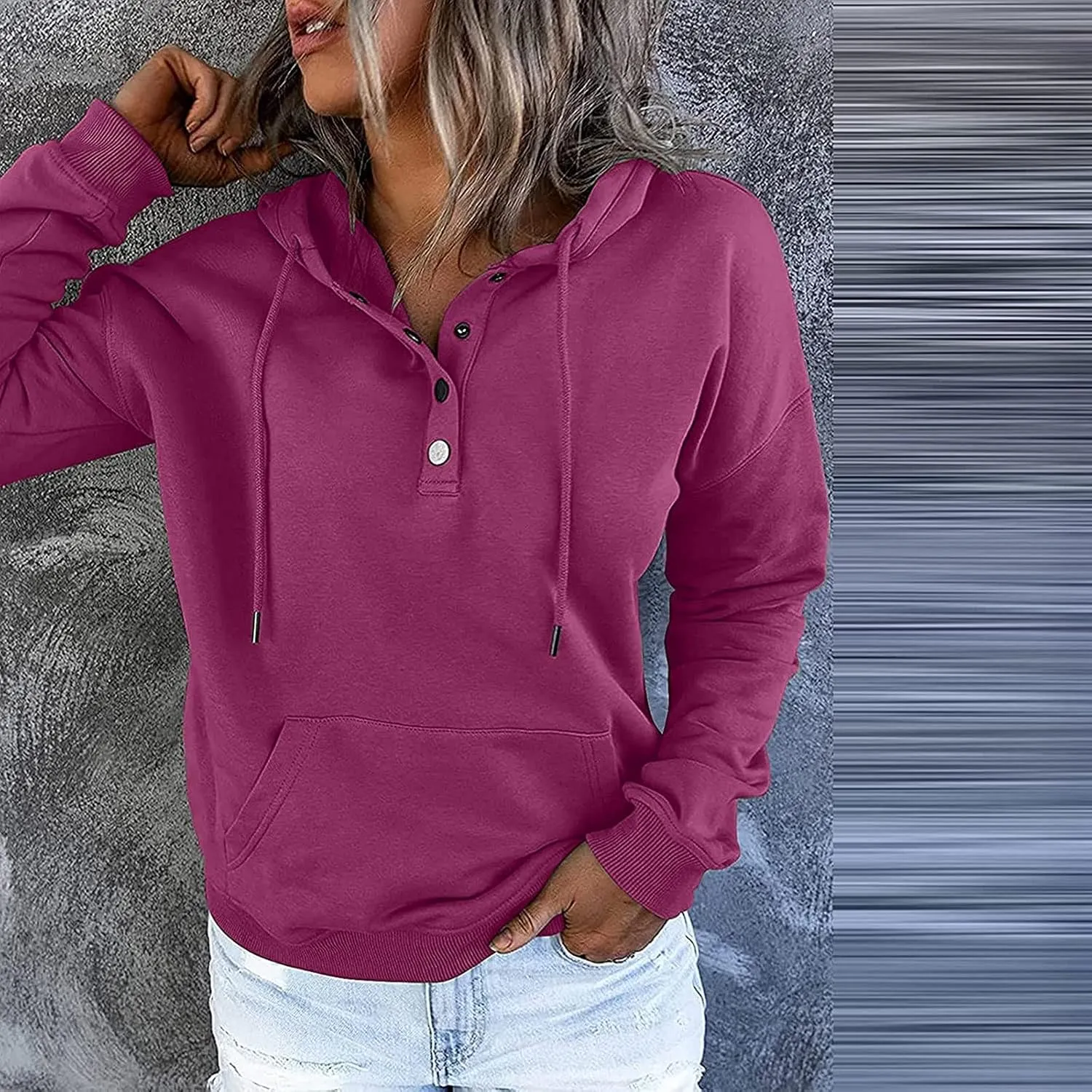 Button Hoodie Tops Dressy Casual Hoodies for Women Long Sleeve Pockets Sweatshirts Fashion 2025 Fall Clothes