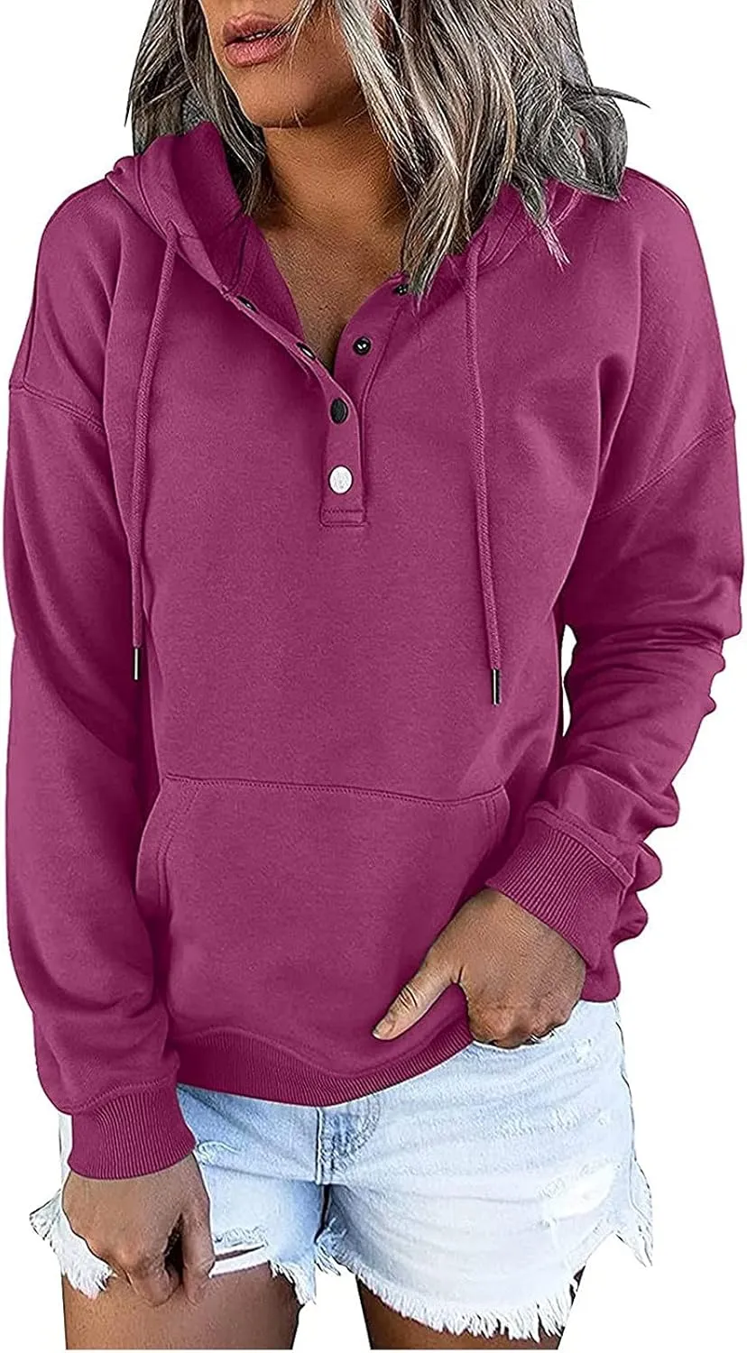 Button Hoodie Tops Dressy Casual Hoodies for Women Long Sleeve Pockets Sweatshirts Fashion 2025 Fall Clothes