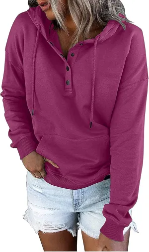Button Hoodie Tops Dressy Casual Hoodies for Women Long Sleeve Pockets Sweatshirts Fashion 2025 Fall Clothes
