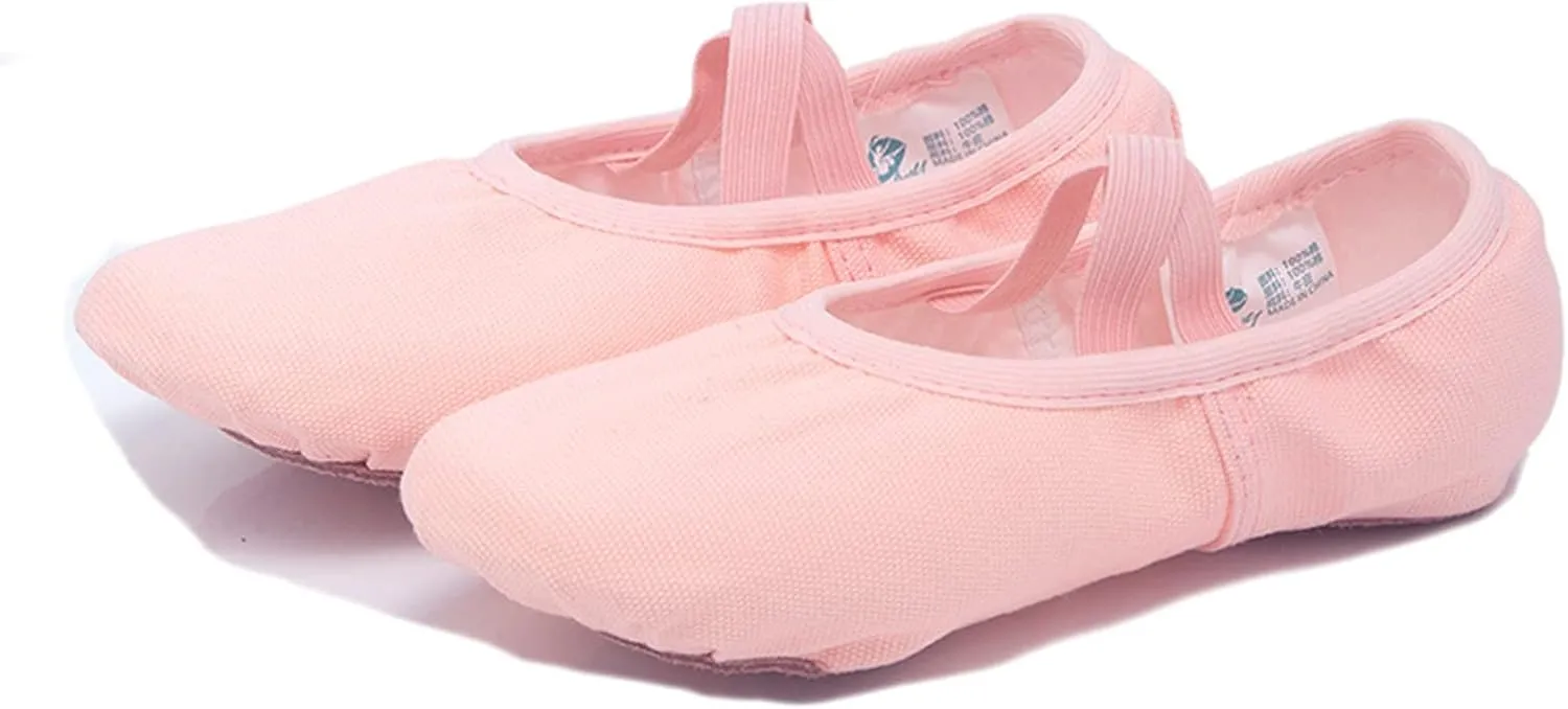 Canvas Ballet Shoes for Girls, Kids Dance Practice Slippers Split Soft Leather Flat Sole Yoga Gymnastics Shoes