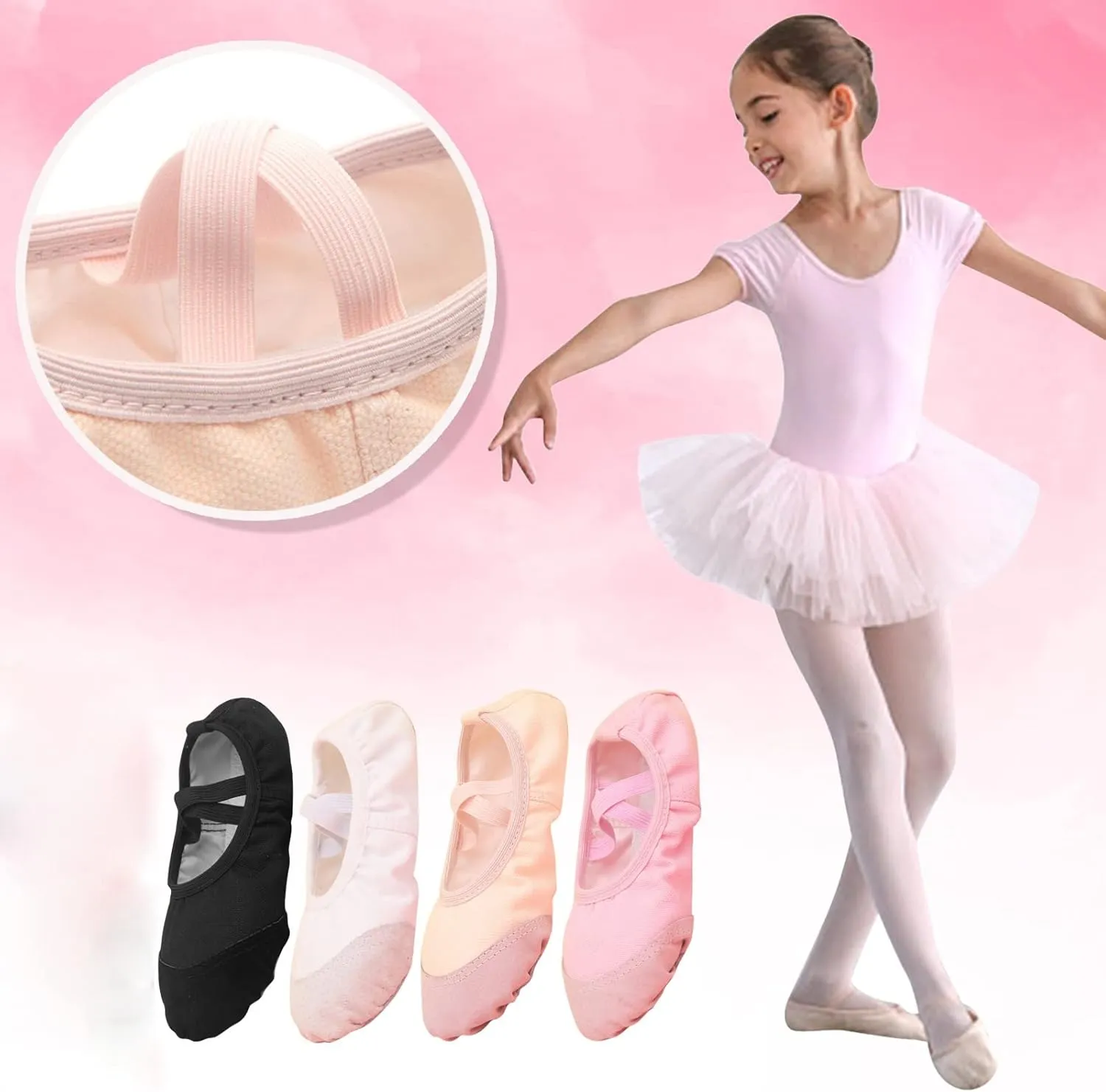Canvas Ballet Shoes Highly Stretch Girls Boys Ballet Slippers Split Sole Yoga Dance Shoe with Elastic for Kids
