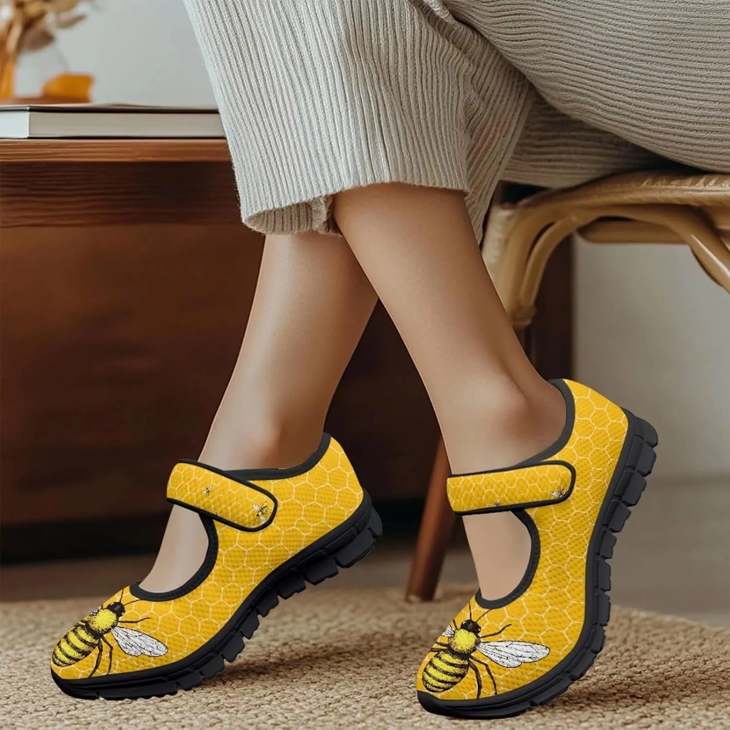 chaqlin Women Flat Shoes Non Slip Sneakers Mary Jane Comfortable Mesh Walking Tennis Shoe Wide Toe Zero Drop Athletic Strap Sneaker