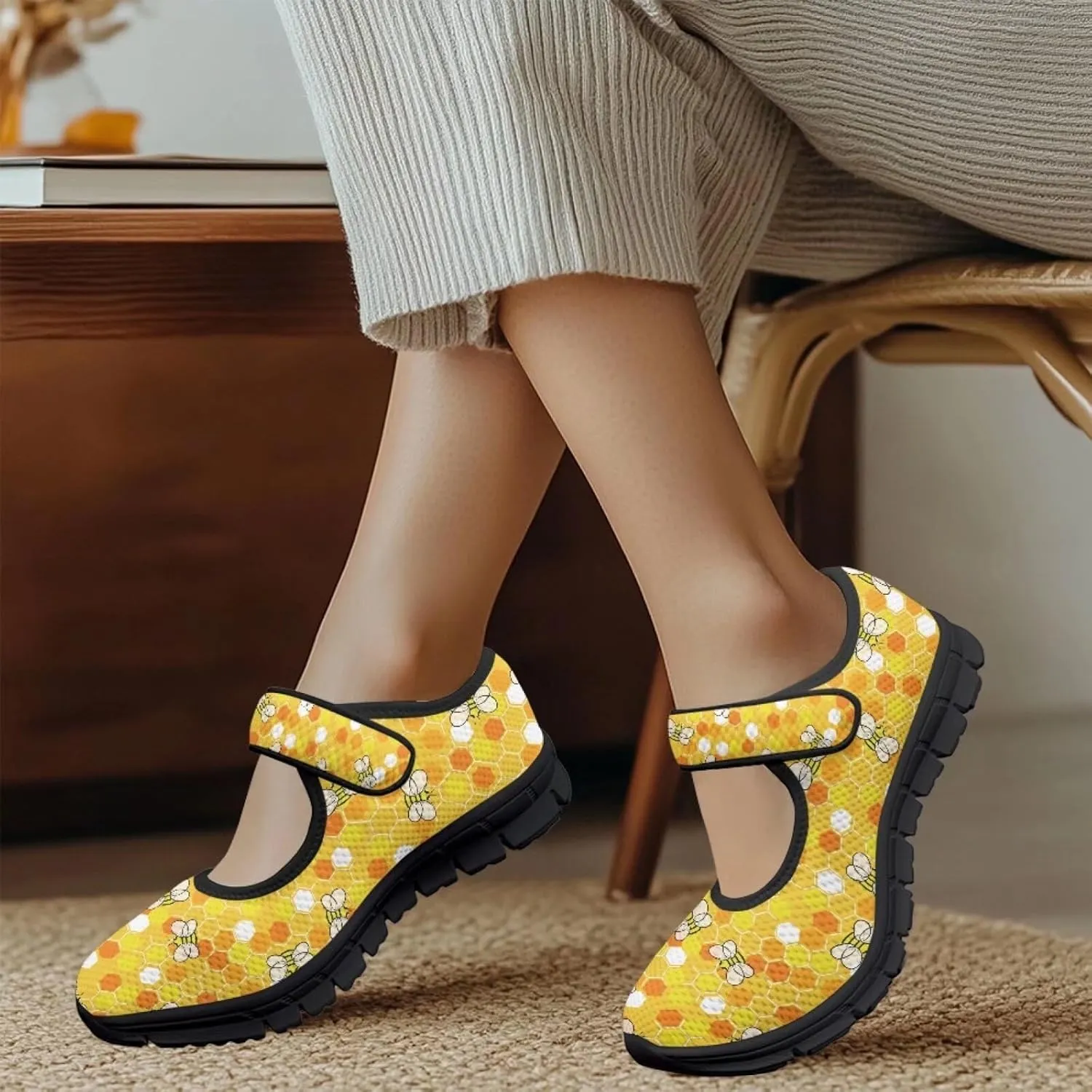 chaqlin Women Flat Shoes Non Slip Sneakers Mary Jane Comfortable Mesh Walking Tennis Shoe Wide Toe Zero Drop Athletic Strap Sneaker